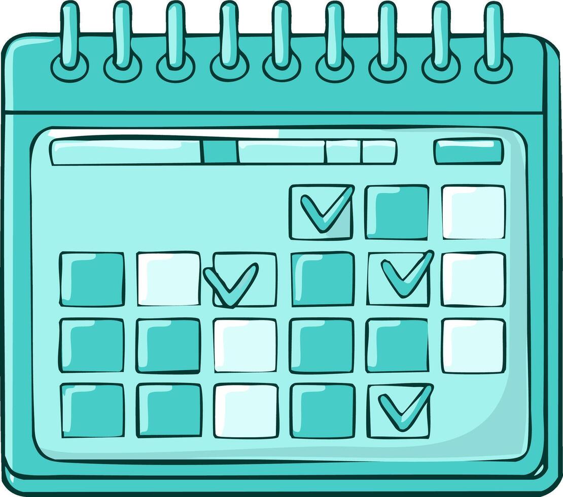Teal Calendar with Check Marks for Appointments Dates Schedules and Events Organization Management Icon Planner vector