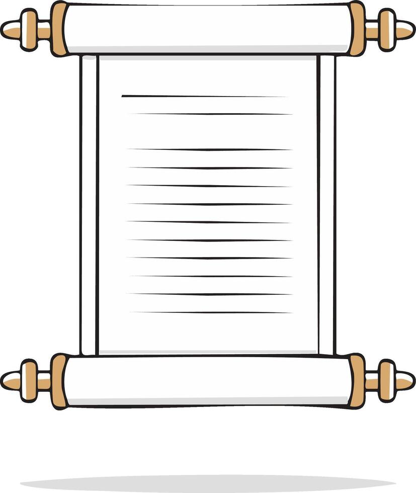Rolled parchment paper with text, scroll illustration for historical document template vector