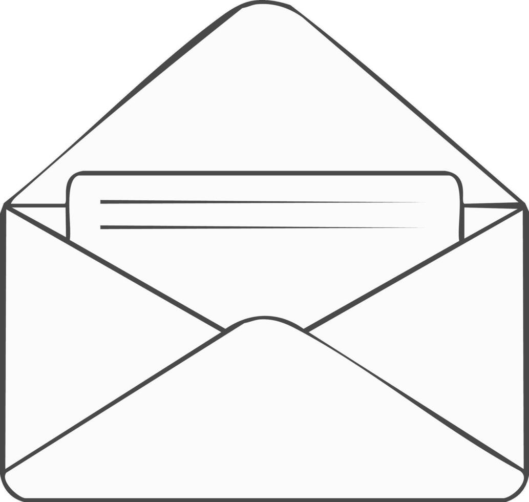 Line art open envelope with paper card inside representing mail communication messages vector