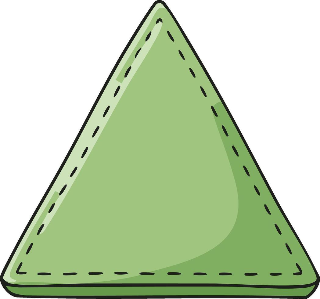 Soft green fabric triangle shape with decorative dashed stitching outline vector