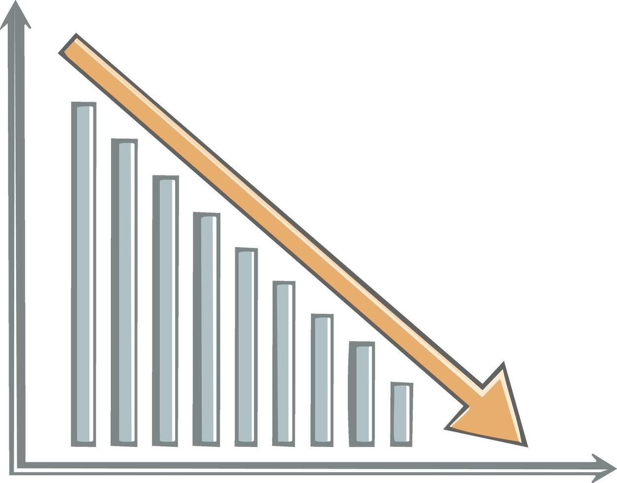 Declining chart with an orange arrow pointing down representing losses in business vector