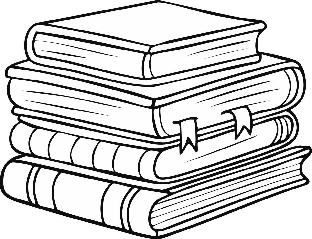 Stack of books, illustration, outlined, with bookmarks. Education and knowledge concept vector
