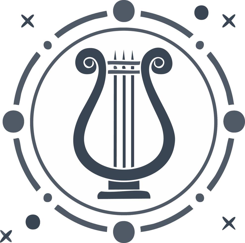 Elegant Lyre Harp Music Symbol with Abstract Circular Decorative Frame vector