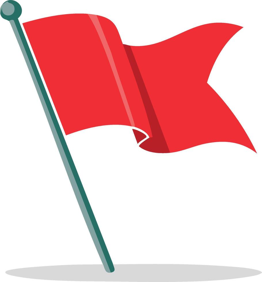 Waving red flag on a flagpole, a simple icon symbolizing warning, alert, and danger vector