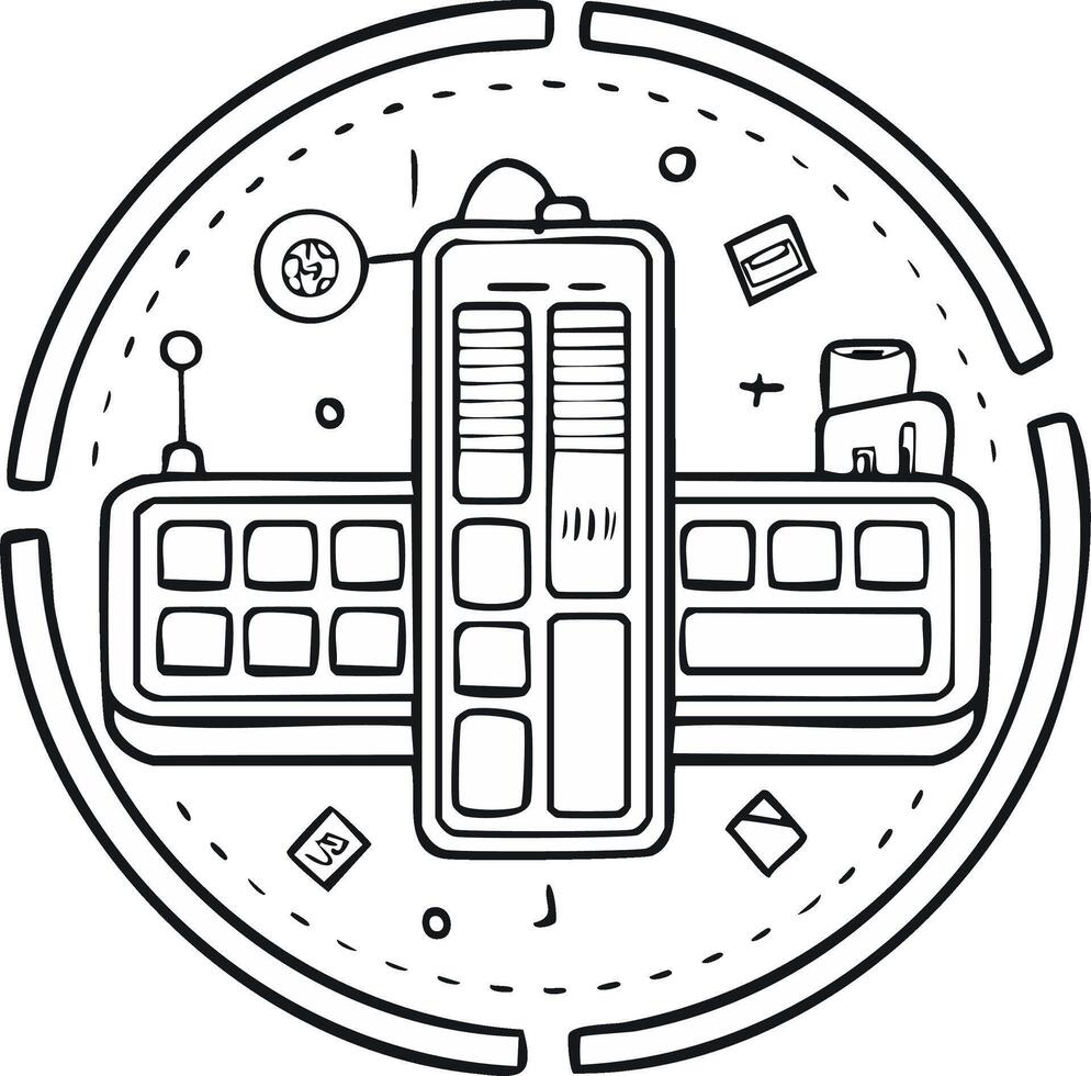 Abstract illustration of modern design in circular shape with technology icons and elements vector