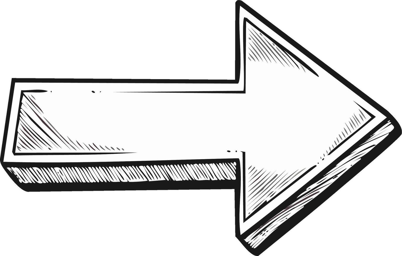 Three dimensional arrow pointing right in a hand drawn sketch style vector