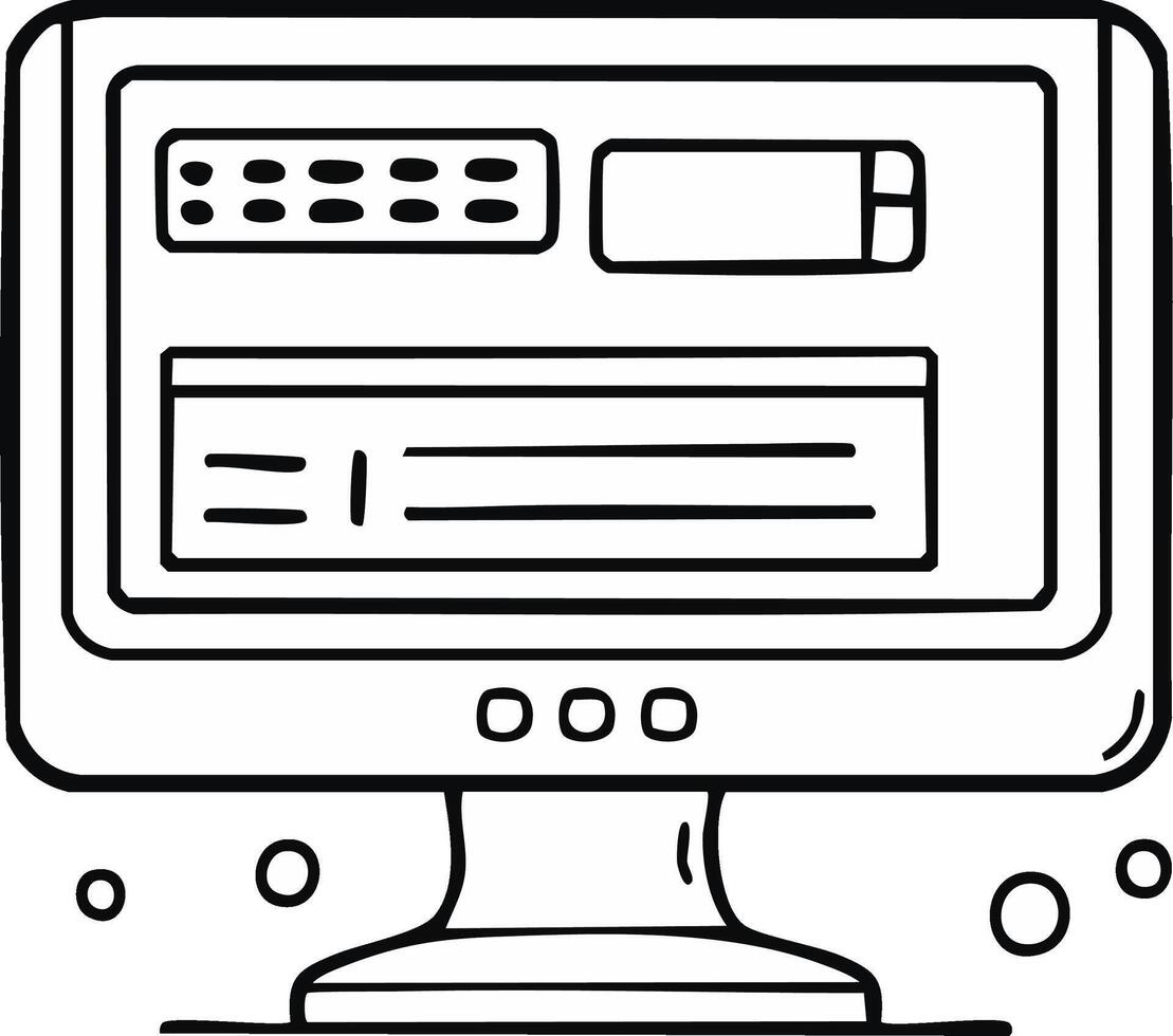 sencillo dibujado a mano computadora monitor con datos muestra y controlar botones vector