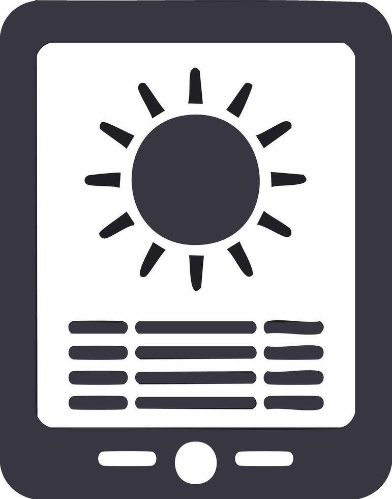 Mobile device with sun symbol and data lines for weather or screen brightness vector