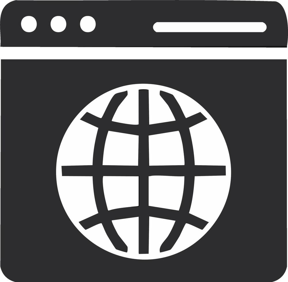 Web browser window with globe icon indicating worldwide web access and online technology vector