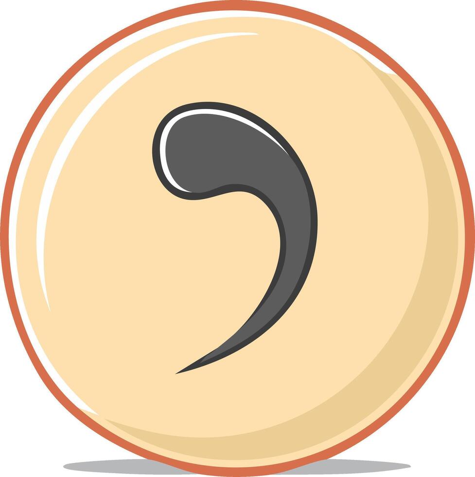 Stylized comma punctuation mark icon in a circle. graphic for grammar and writing concepts vector