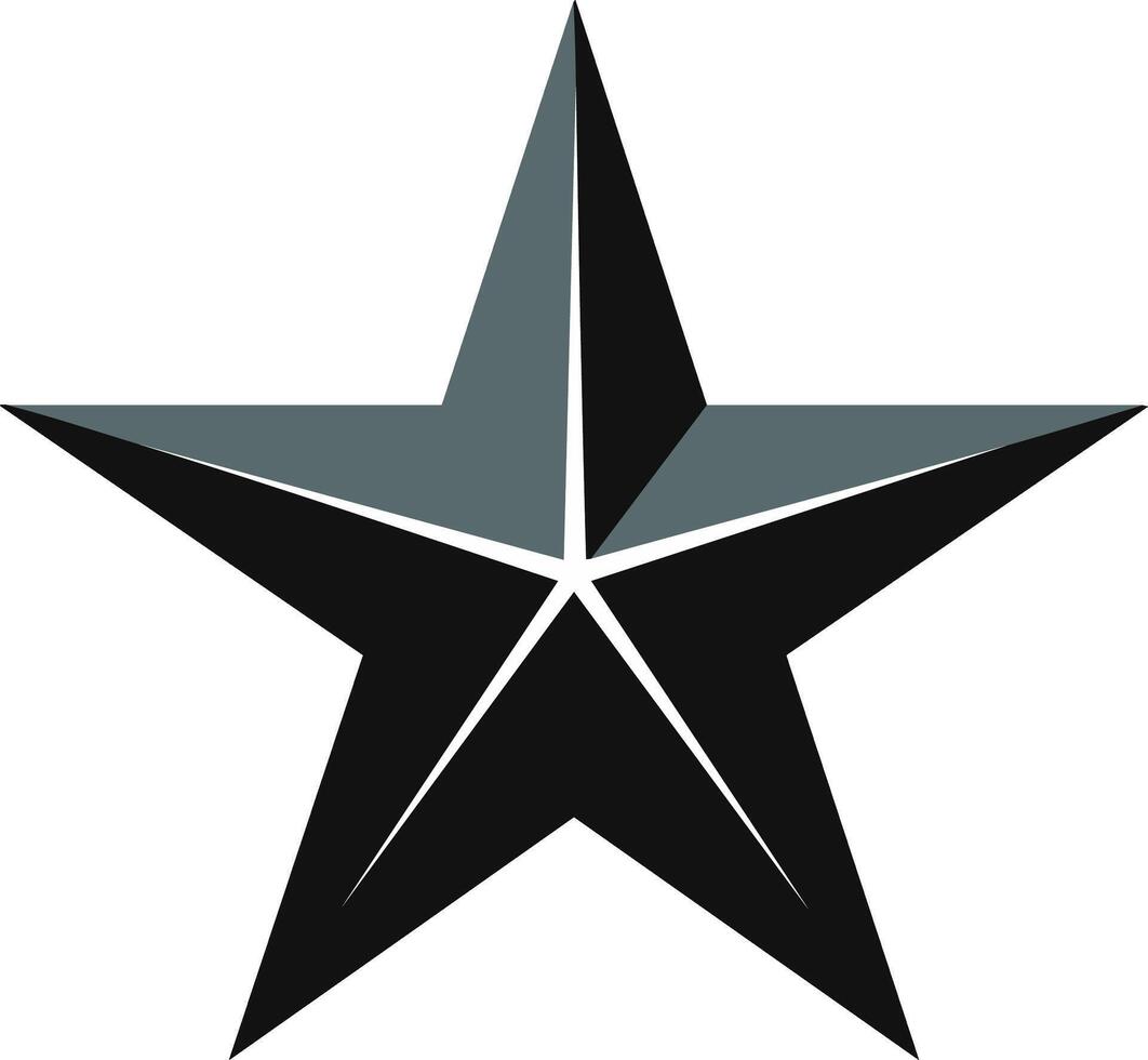 Modern five pointed star icon with sharp angles and two tone gray and black segments vector