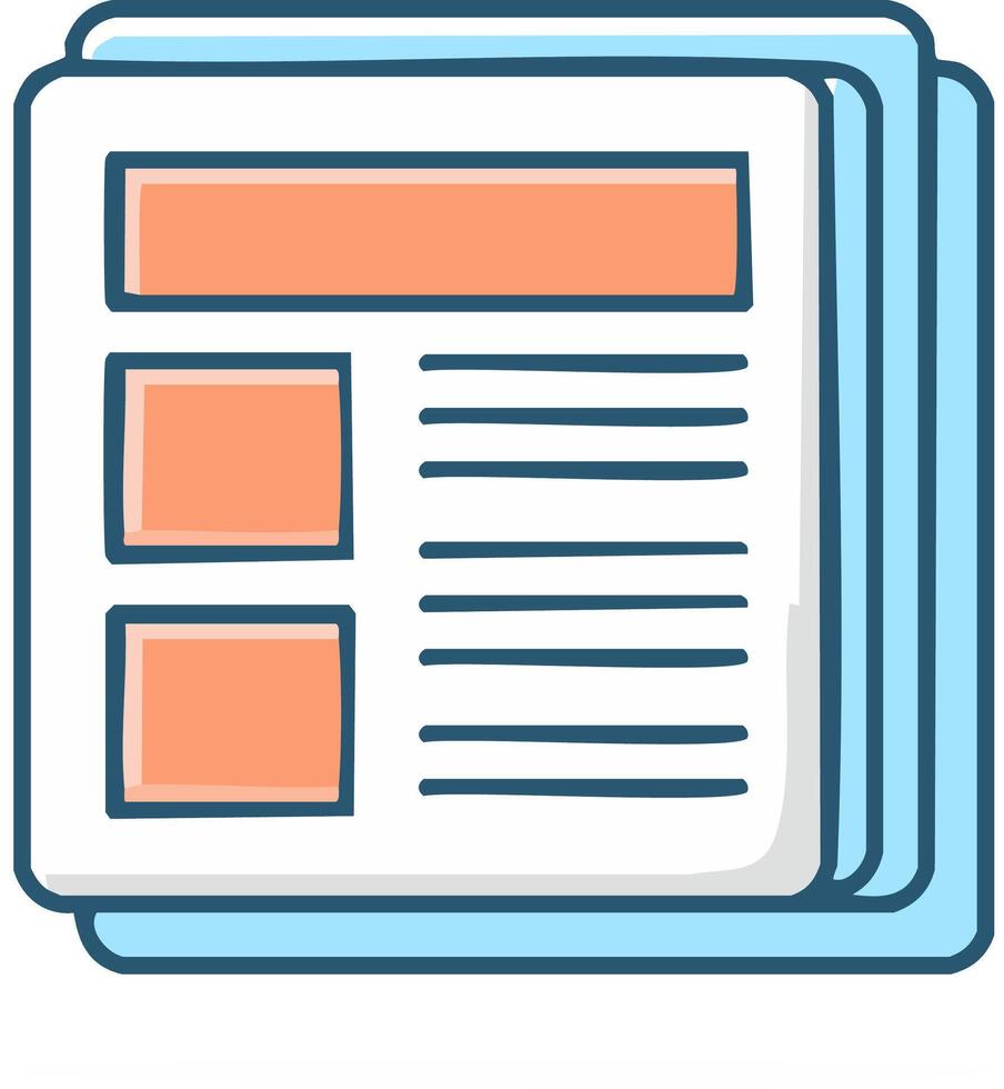 Stack of documents with text and images illustration for business reports or organizational communication material vector