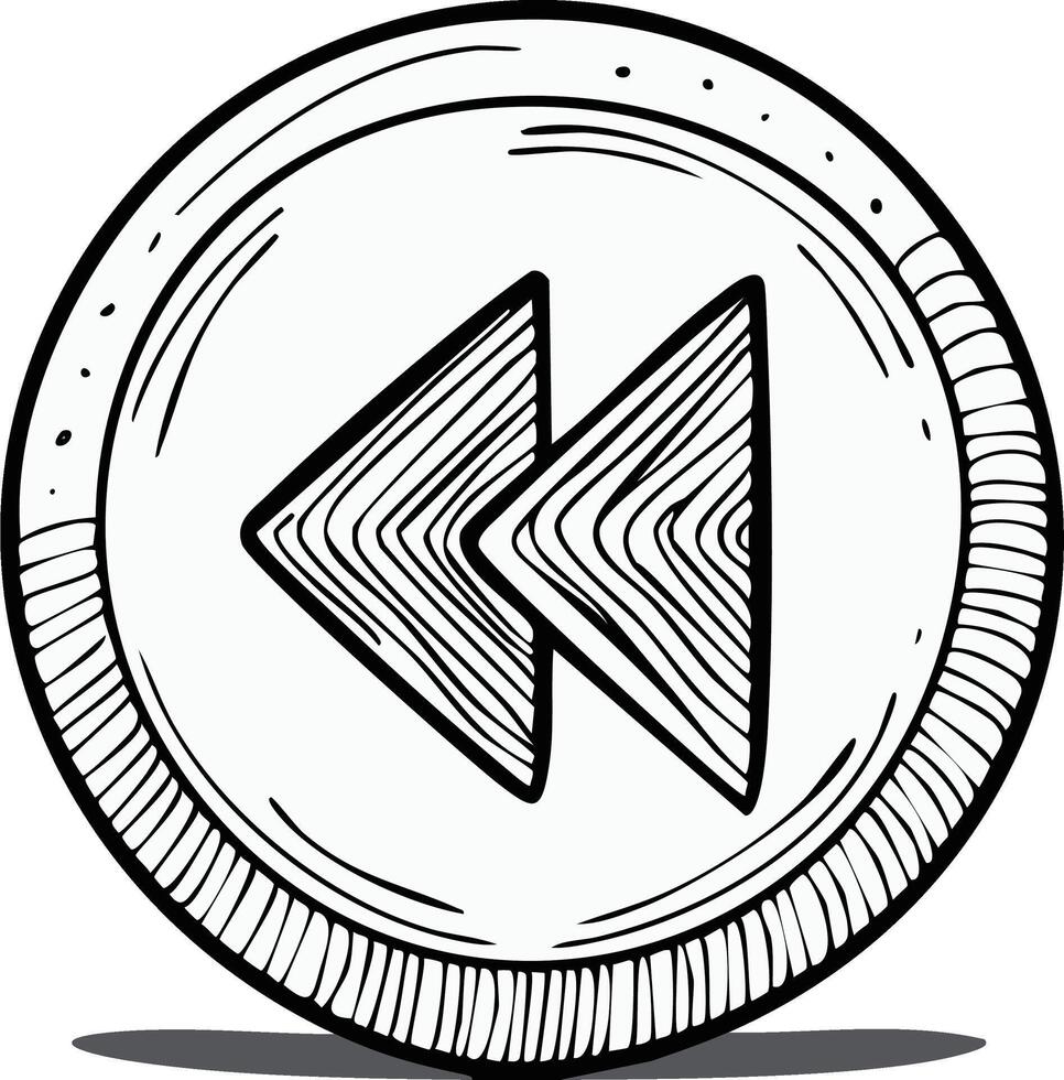 Hand drawn rewind button icon illustration. Sketchy media player symbol for reverse or going back vector