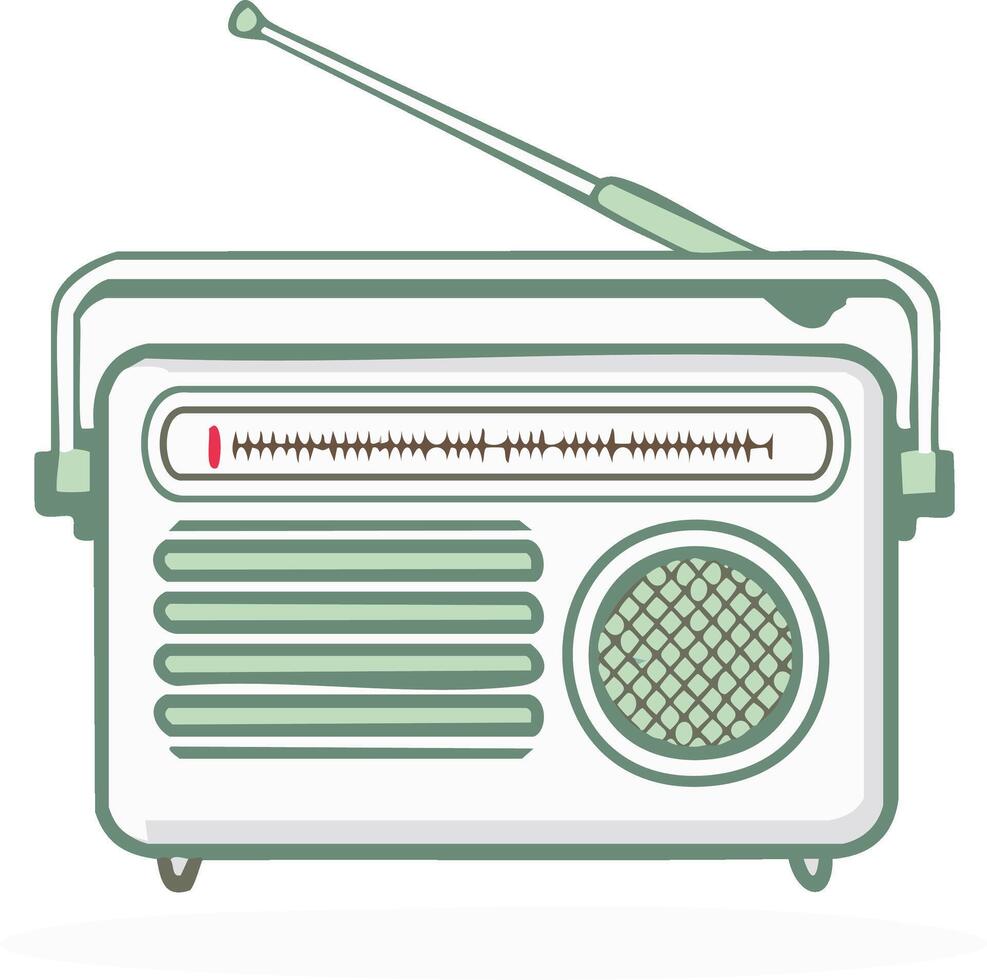 Retro portable radio with antenna and tuning dial broadcasting music and news vector
