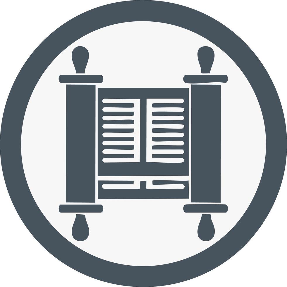 Stylized icon of an ancient Torah scroll or sacred scripture symbol in a dark circular frame vector