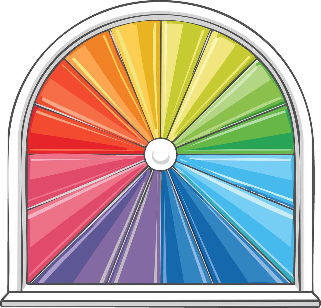Abstract Radial Color Wheel Displaying Full Spectrum Hues within an Arched Window vector