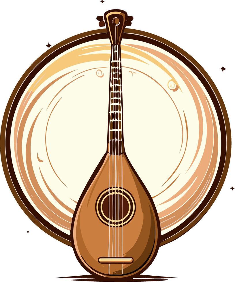 Illustration of a traditional stringed instrument in a circular design vector