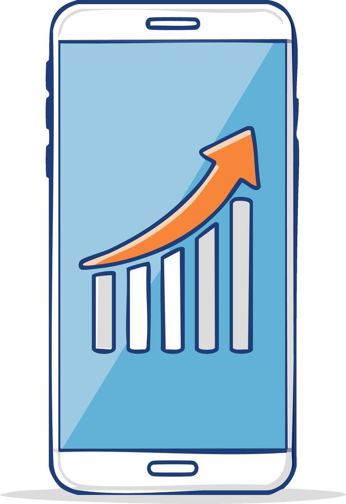 Smartphone displaying a rising stock market graph with an upward trending arrow vector