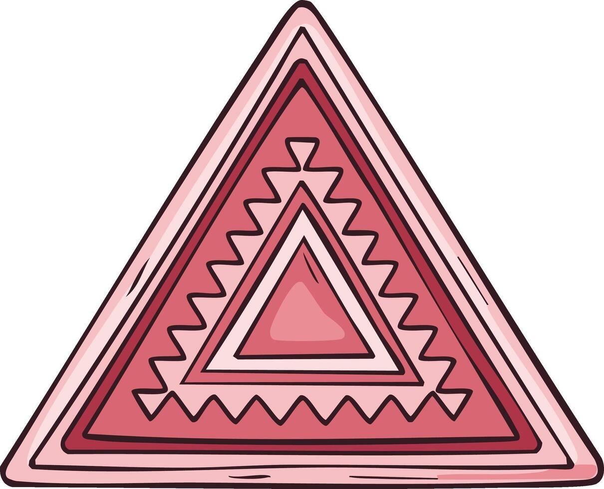 Geometric tribal pattern in shades of pink and red with concentric triangles and zigzags vector