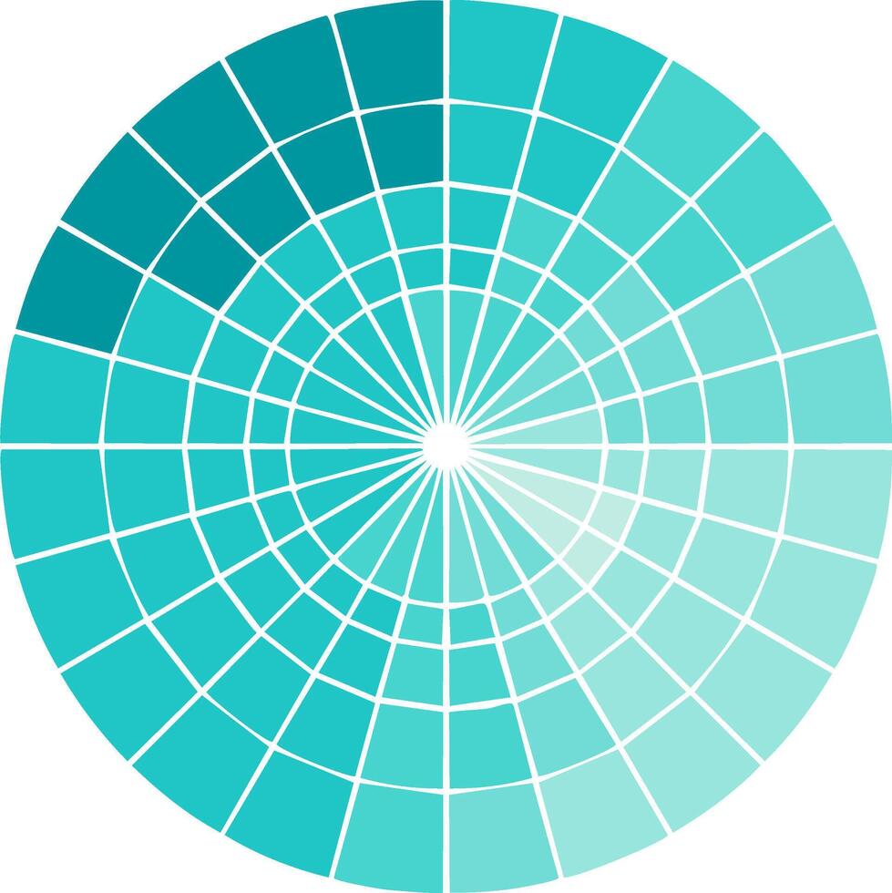 Circular abstract design featuring a teal and turquoise color gradient grid pattern vector