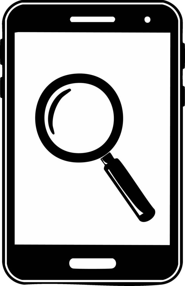 Mobile Phone with Search Magnifier Icon Isolated Displaying Search Functionality and Technology vector