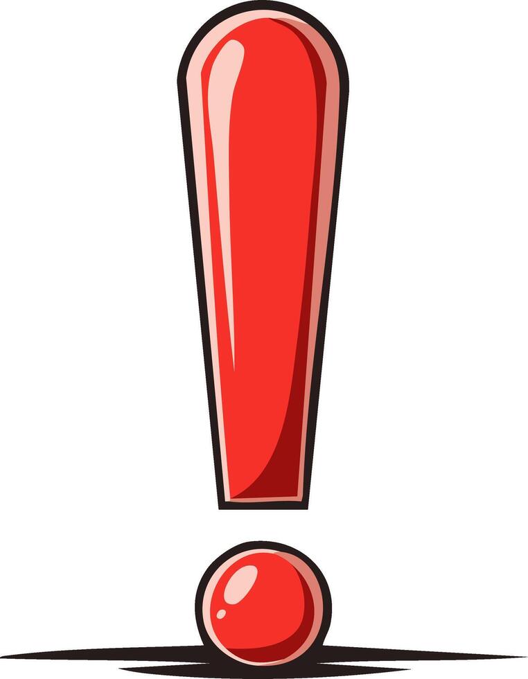 Bold Red Exclamation Mark Icon with Shadow, Warning Alert, Attention Sign, Signification and Important Symbol Graphic vector