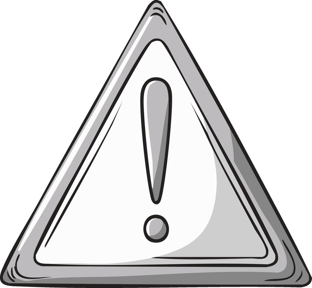 Gray triangular warning sign with black outline and exclamation mark symbol of caution vector