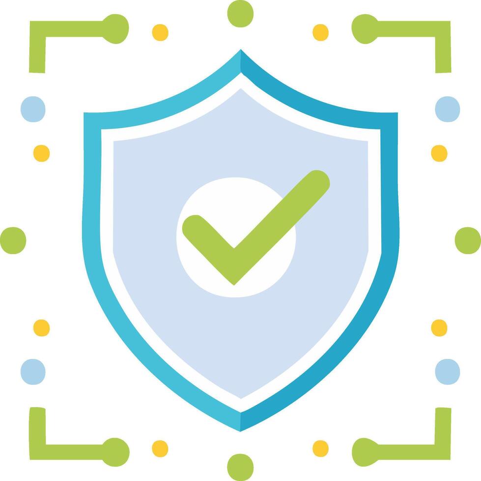 Modern digital shield with green checkmark signifying protection and verification in technology vector
