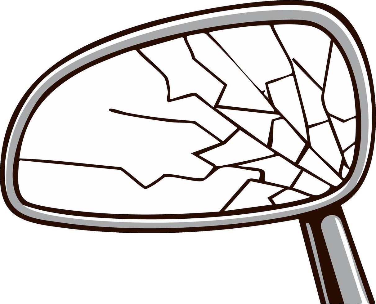 Broken side-view mirror in grayscale, damaged car part with cracks and shards vector