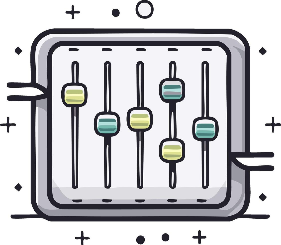 Modern Hand Drawn Audio Equalizer Interface for Sound Control and Digital Music Adjustment Settings vector