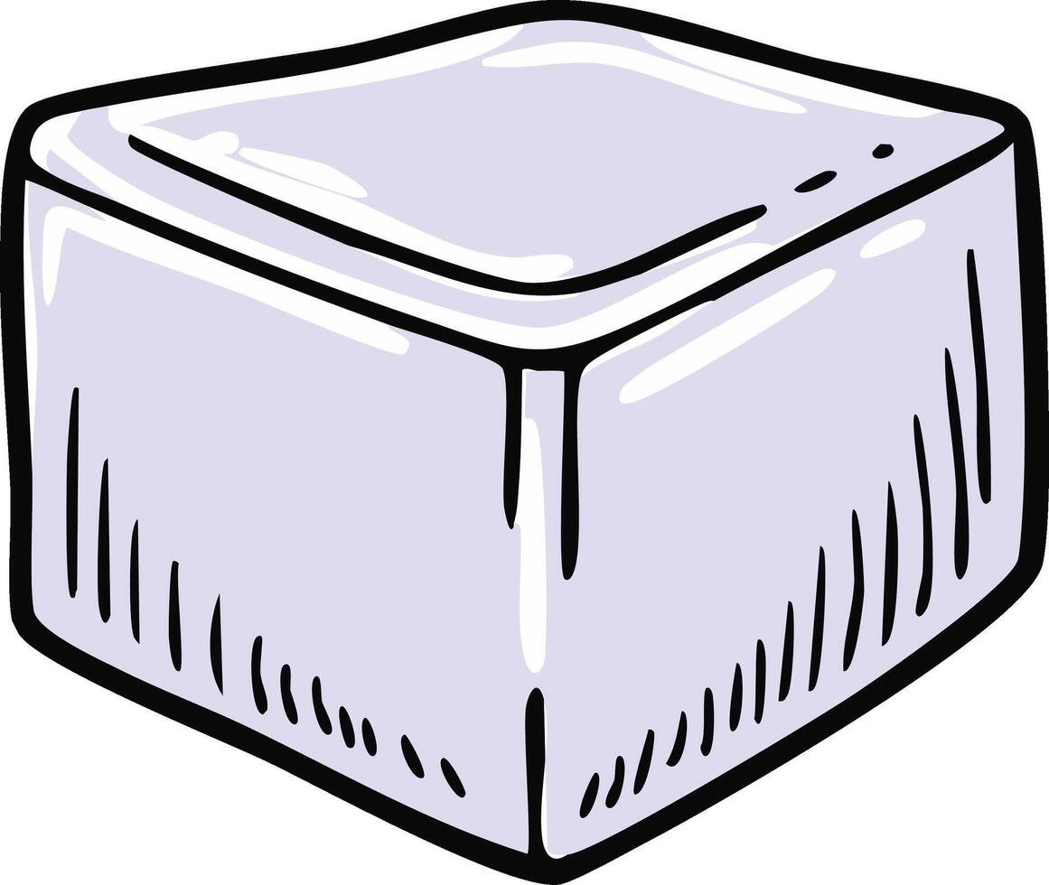 Single cartoon ice cube with black outline and cool tones for drinks and beverages in a simple design and illustration style vector