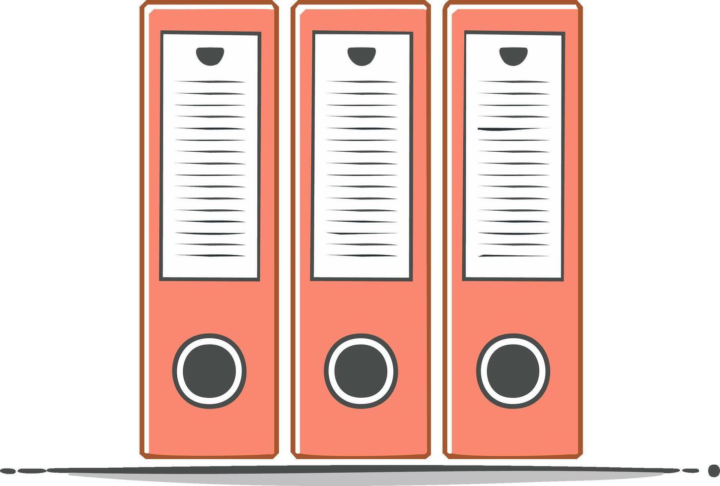 Three Orange File Folders with Label Paper on a Gray Line for Organizing and Storing Documents and Paperwork in the Office vector