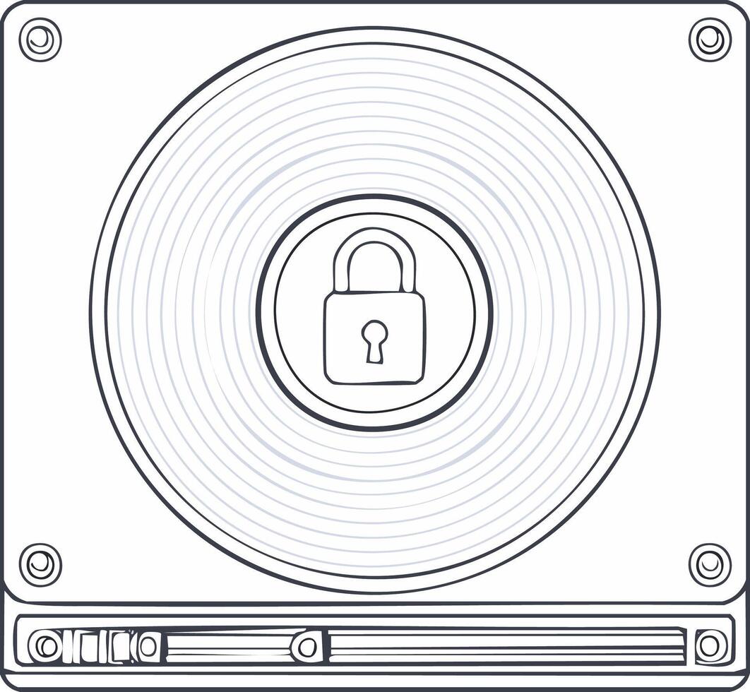 Outline Illustration of Secured Hard Drive Disk for Cyber Security and Data Privacy Concept vector