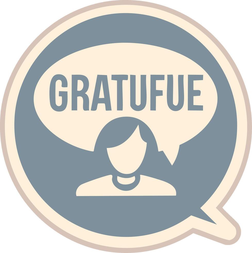 Minimalist icon of a grateful person with a thankfulness message in a speech bubble vector