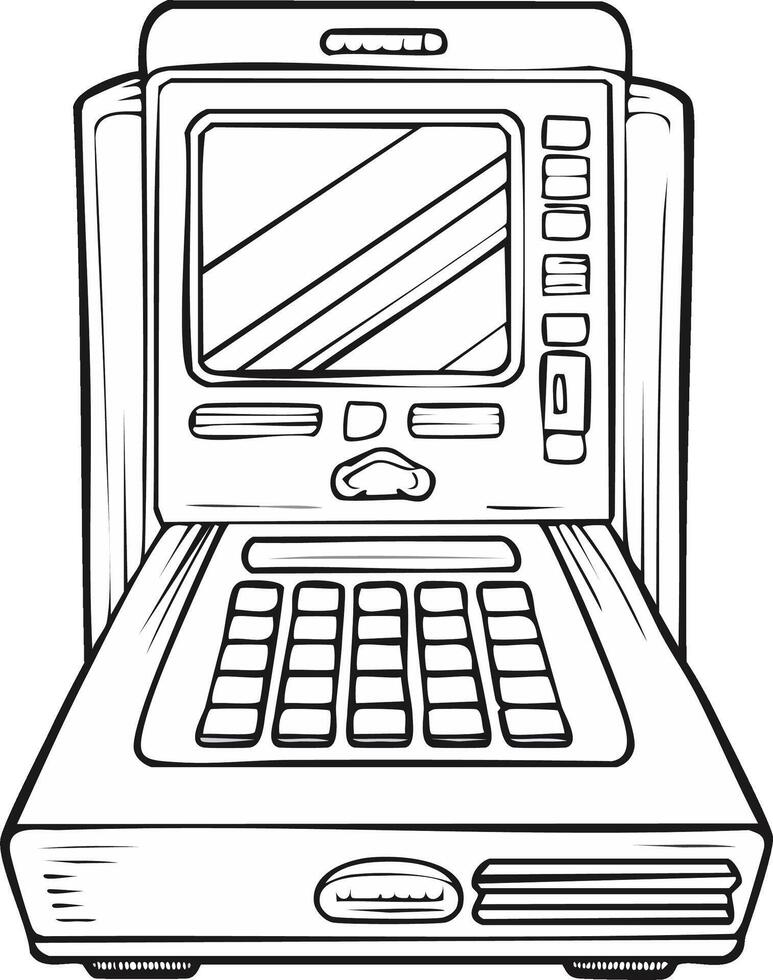 Line Drawing of an Open Laptop with a Screen and Keyboard vector