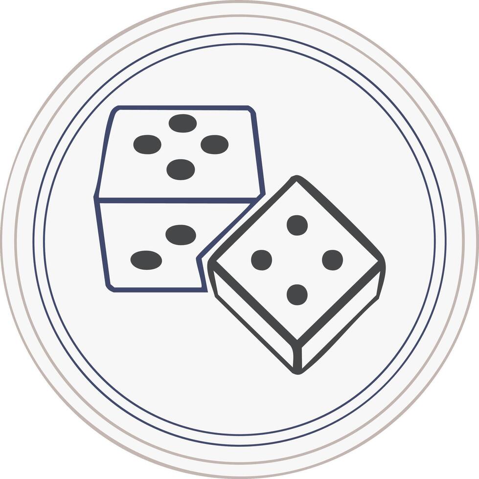 Two outline dice inside a double circular border symbolizing luck and chance vector
