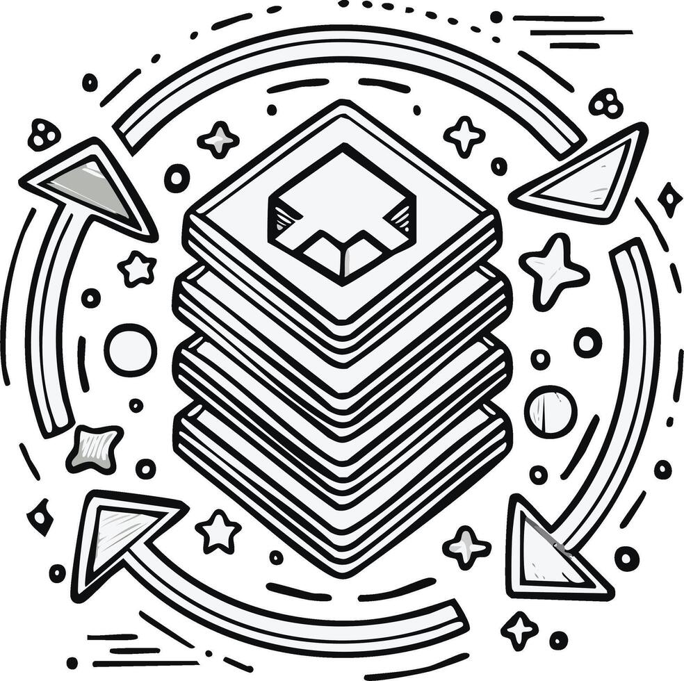 datos transferir apilar con flechas circulo bosquejo, datos ciclo, redes icono vector