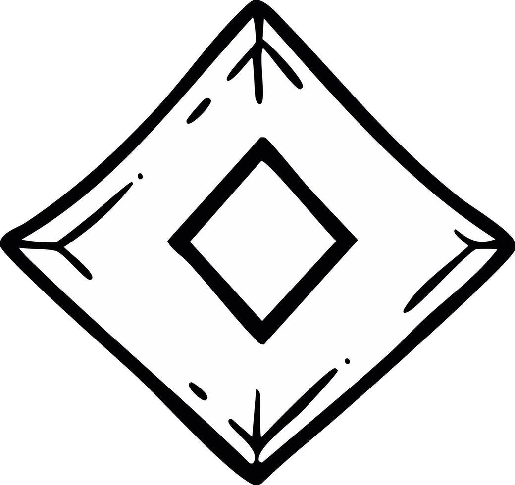 Hand-drawn outline of a diamond shape with a smaller square inside, graphic element vector