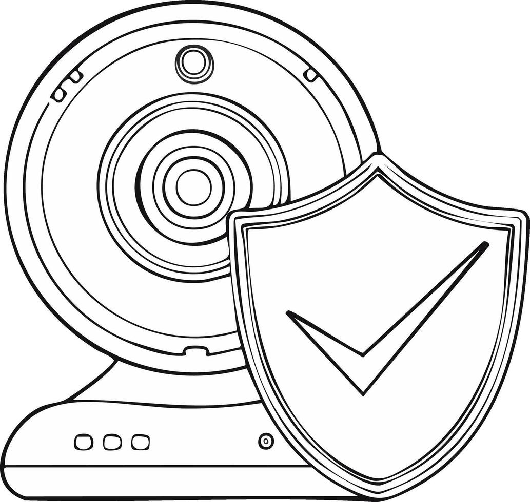 Webcam and Security Shield with Checkmark Icon for Digital Privacy and Online Data Protection vector