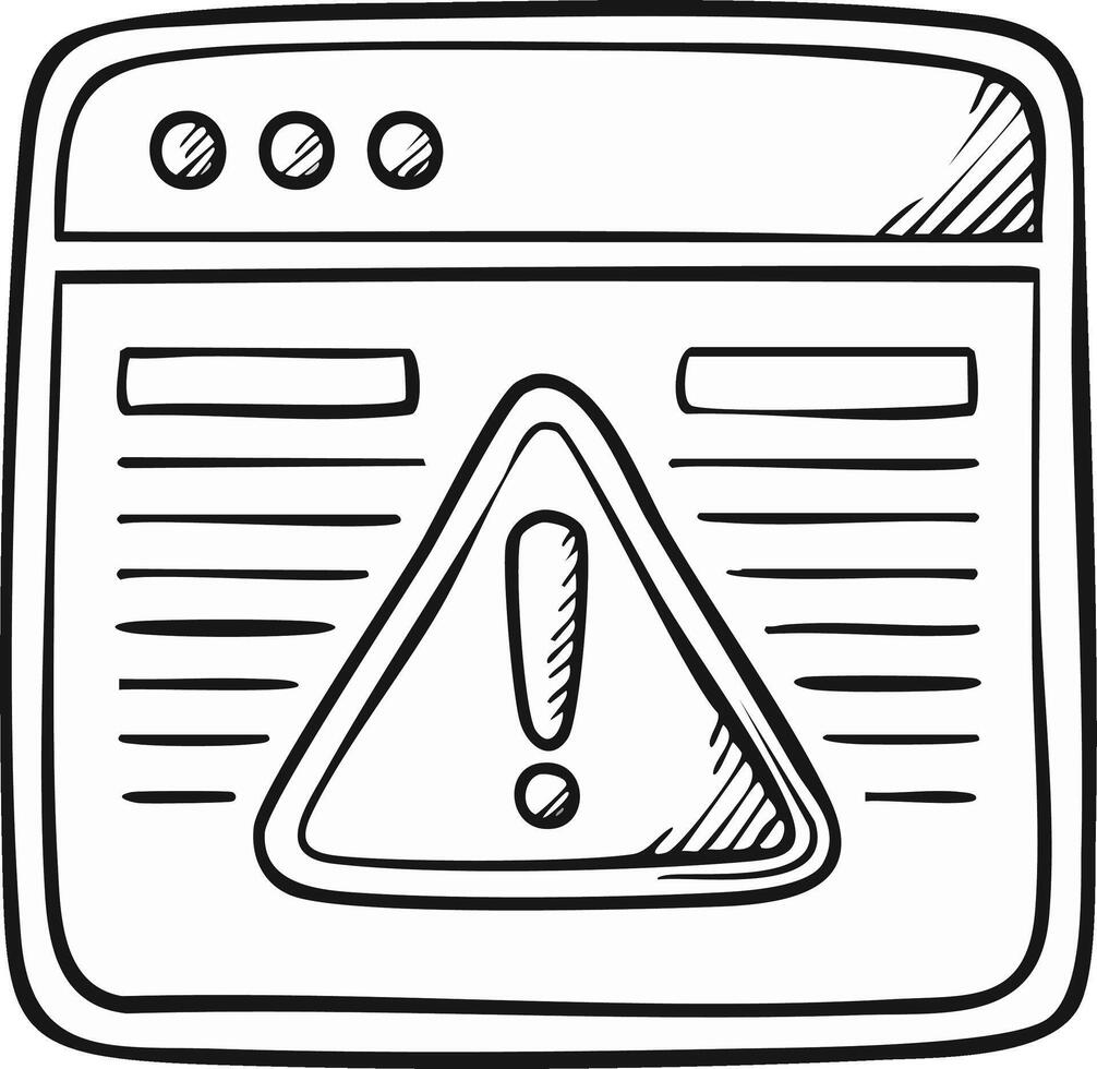 Doodle Style Computer Window Displaying Triangular Warning Icon with Exclamation Point vector