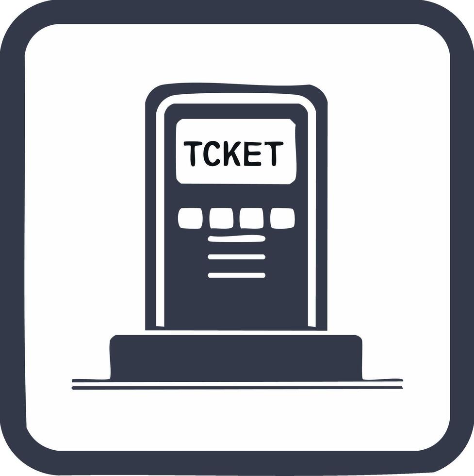 Hand drawn doodle icon of a modern ticket vending machine with TCKET text on screen vector