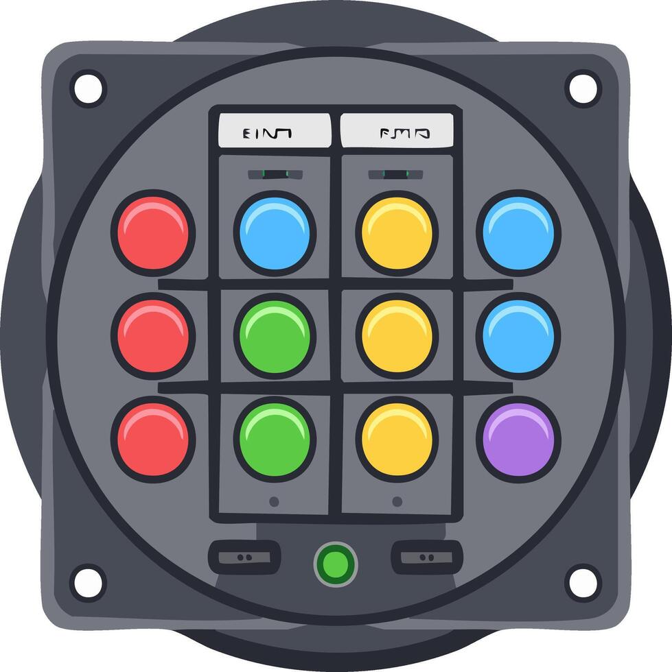 Abstract control panel with colorful buttons and lights, cartoon illustration vector