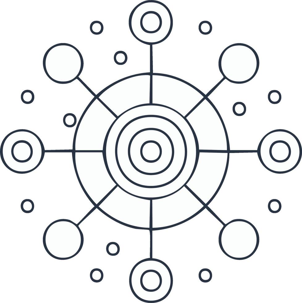 Abstract Network Hub and Spoke System with Connection Nodes Line Art vector