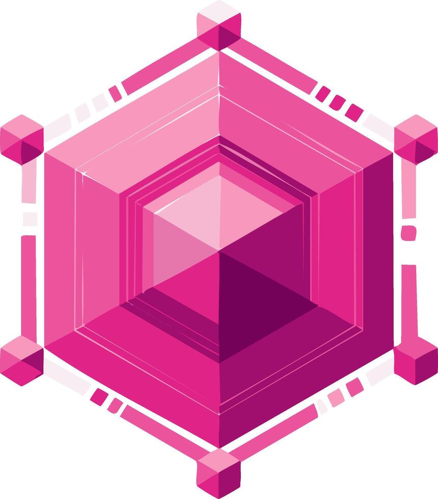 Abstract Pink Isometric Cube Structure with Geometric Shapes and Lines vector