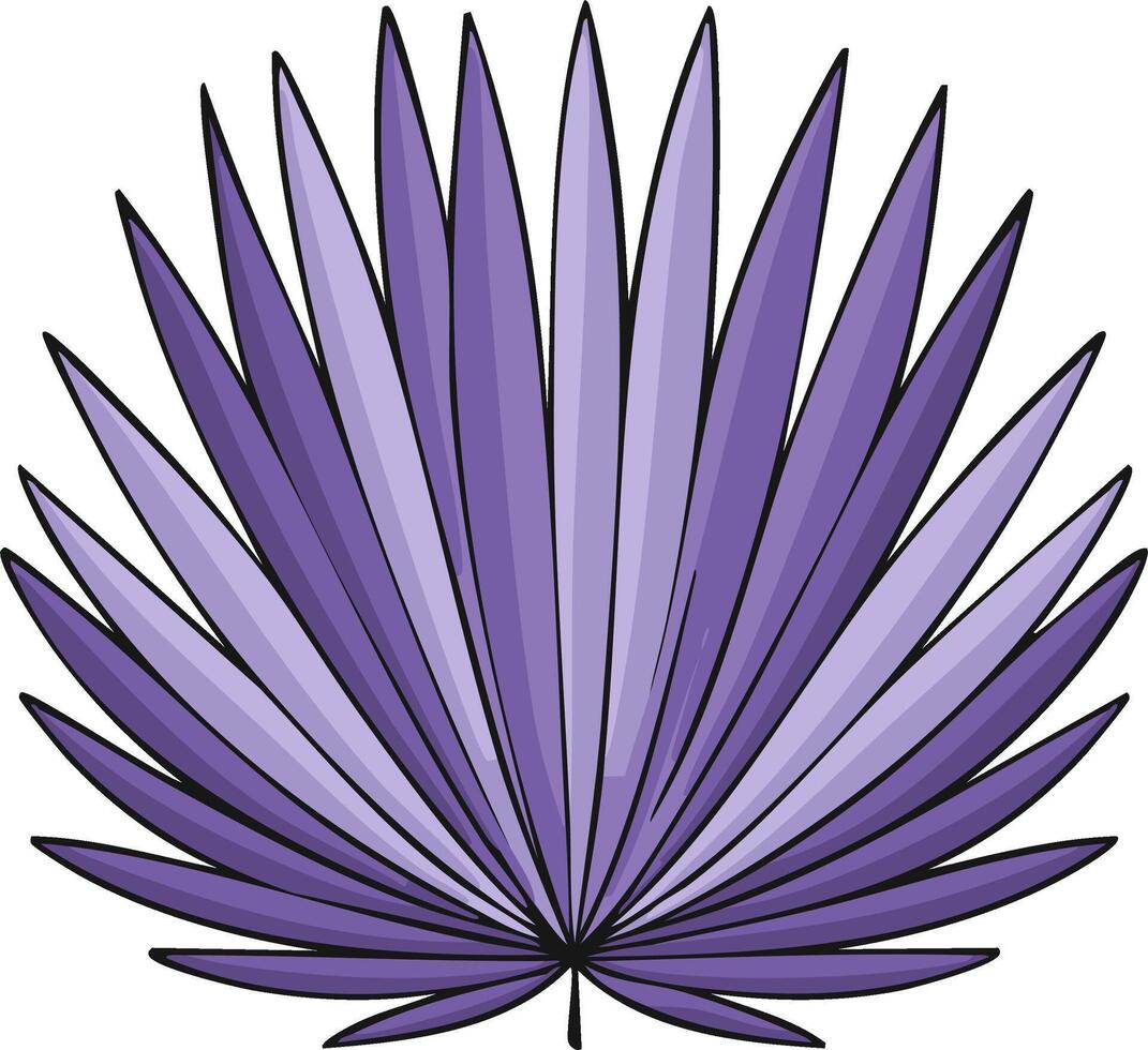 Stylized lilac palm fan leaf with radiating segments in botanical design, isolated leaf drawing with sharp lines vector