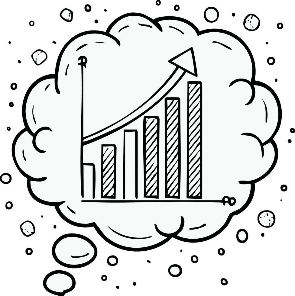 Rising Bar Chart in a Thinking Bubble Graph Growth Progress Business Concept Hand Drawn vector
