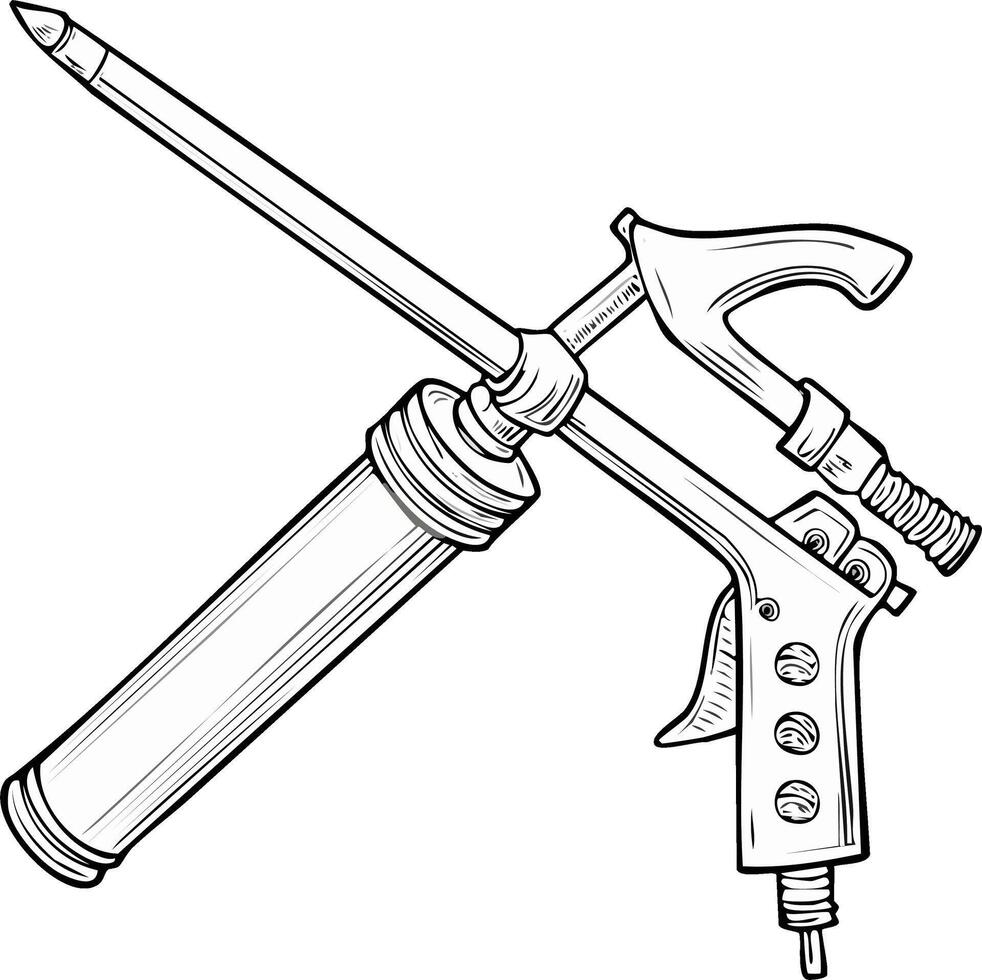 Line art drawing of a sealant caulk foam applicator gun tool vector