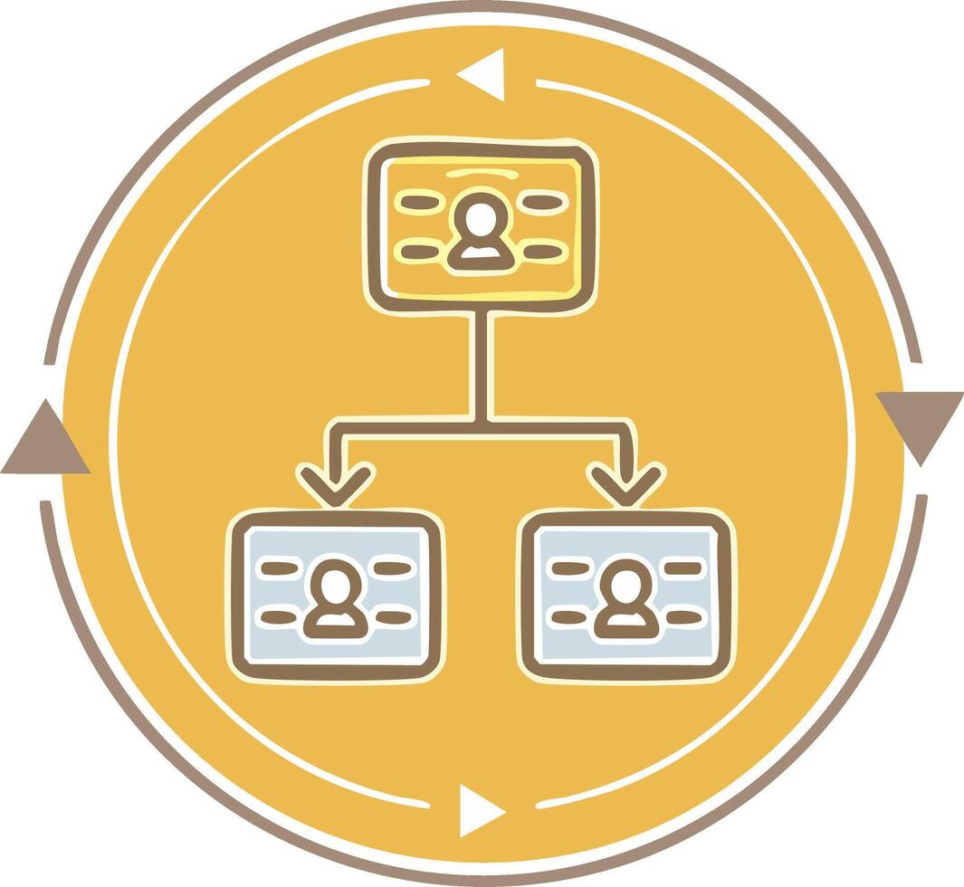 Delegation process icon with an organizational chart and circular workflow vector