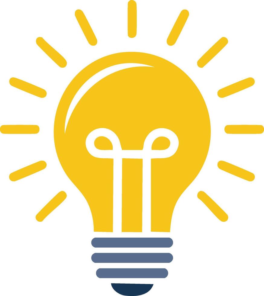 Bright Yellow Light Bulb Icon with Glowing Rays Symbolizing Idea Generation and Innovation vector