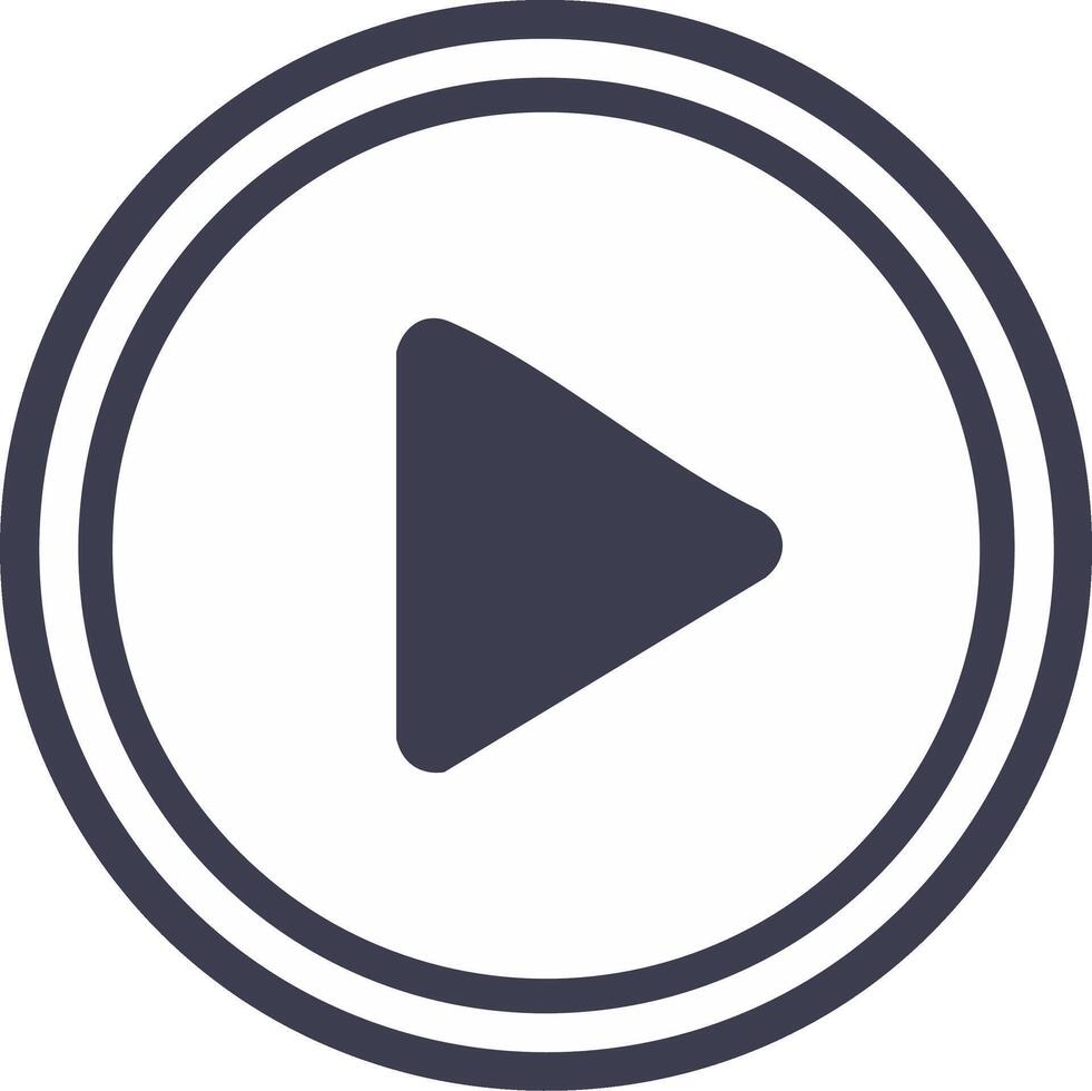 Simple gray play button icon with a triangle in a double circle for a media player interface vector
